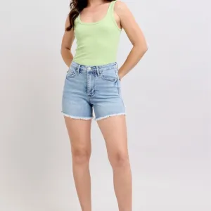 🆕 Judy Blue HW Tummy Control Light Destroy &amp; Fray Hem Shorts