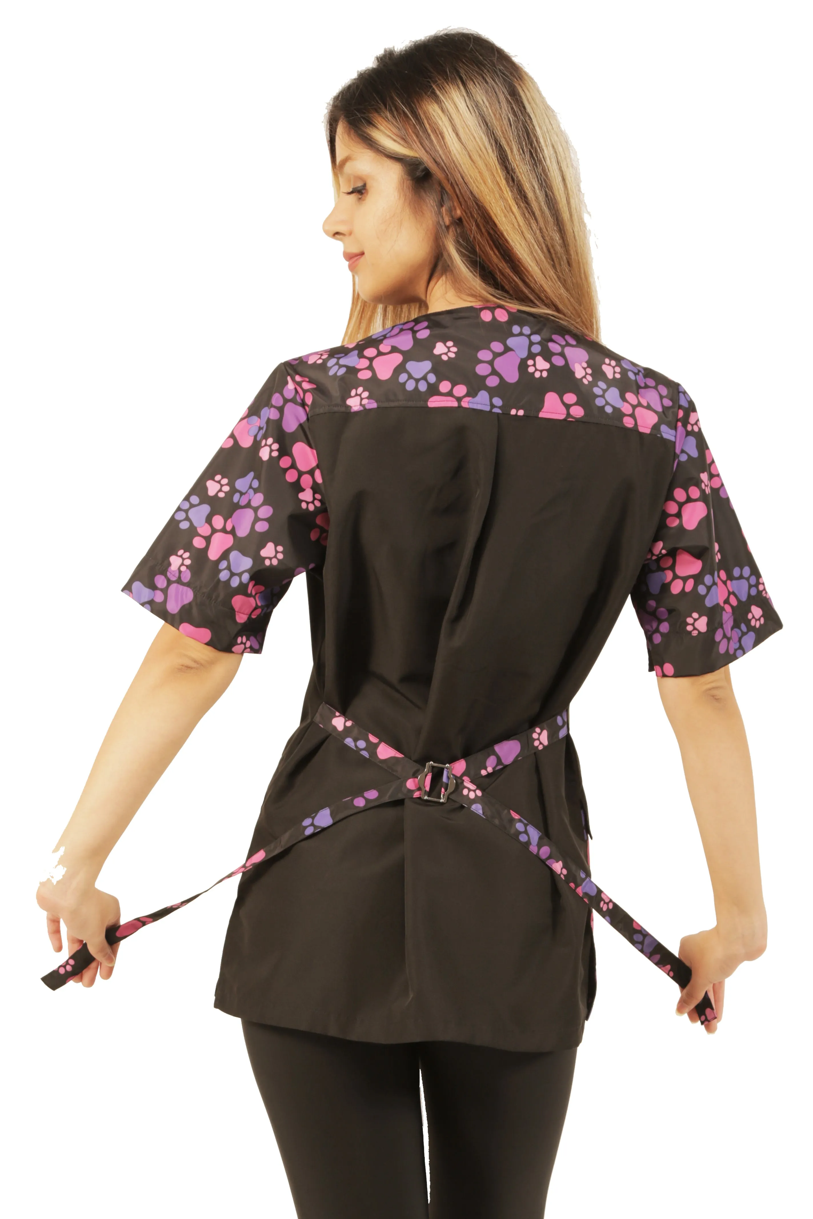 725 - Pink and Purple Paw Print Waterproof Hair Resistant and Bleach Resistant SOLID Back Jacket