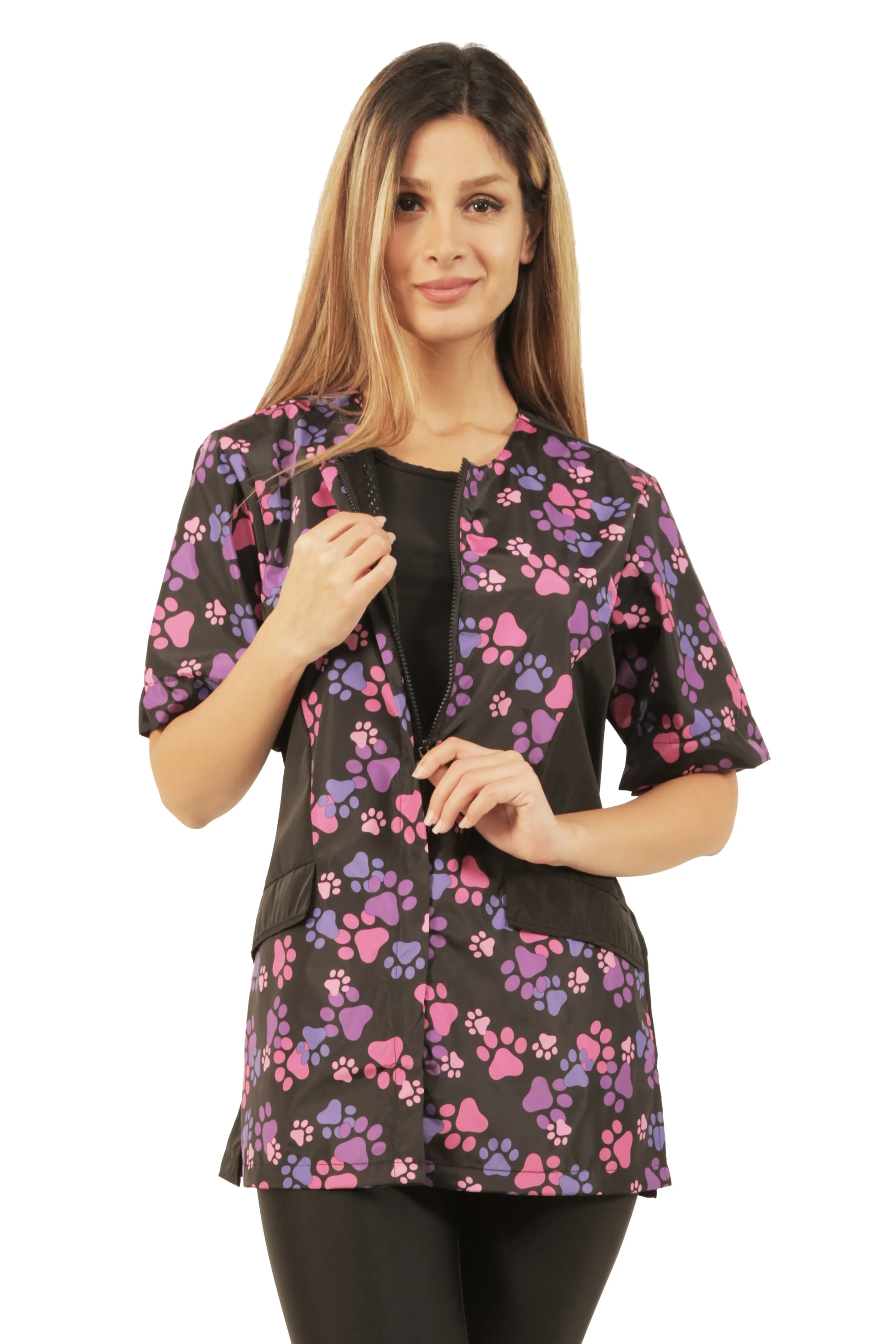 725 - Pink and Purple Paw Print Waterproof Hair Resistant and Bleach Resistant SOLID Back Jacket