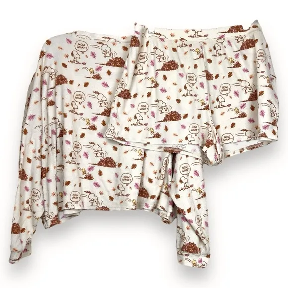 American Eagle Peanuts Fall Relaxed Waffle Knit Pajamas PJ Sleepy Set size XL