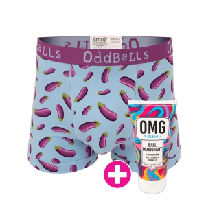 Aubergine emoji® - Mens Boxer Shorts & Ball Deodorant Bundle