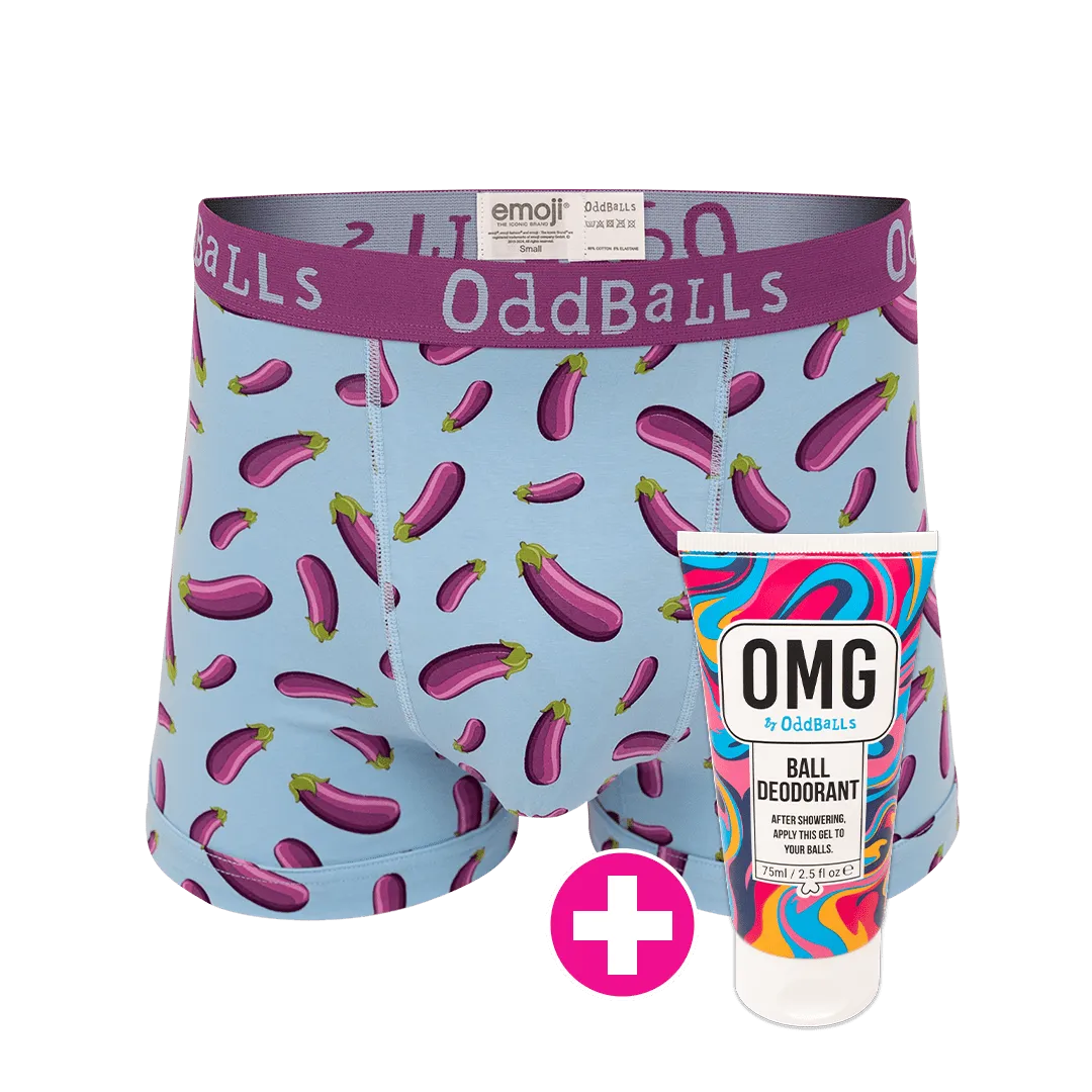 Aubergine emoji® - Mens Boxer Shorts & Ball Deodorant Bundle