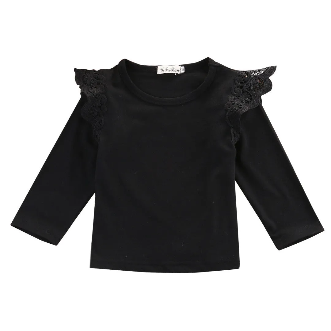Autumn born Baby Girls Toddler Kids Clothes Cotton Lace Flying Long Sleeve T-shirts Tops Outfit Blouse