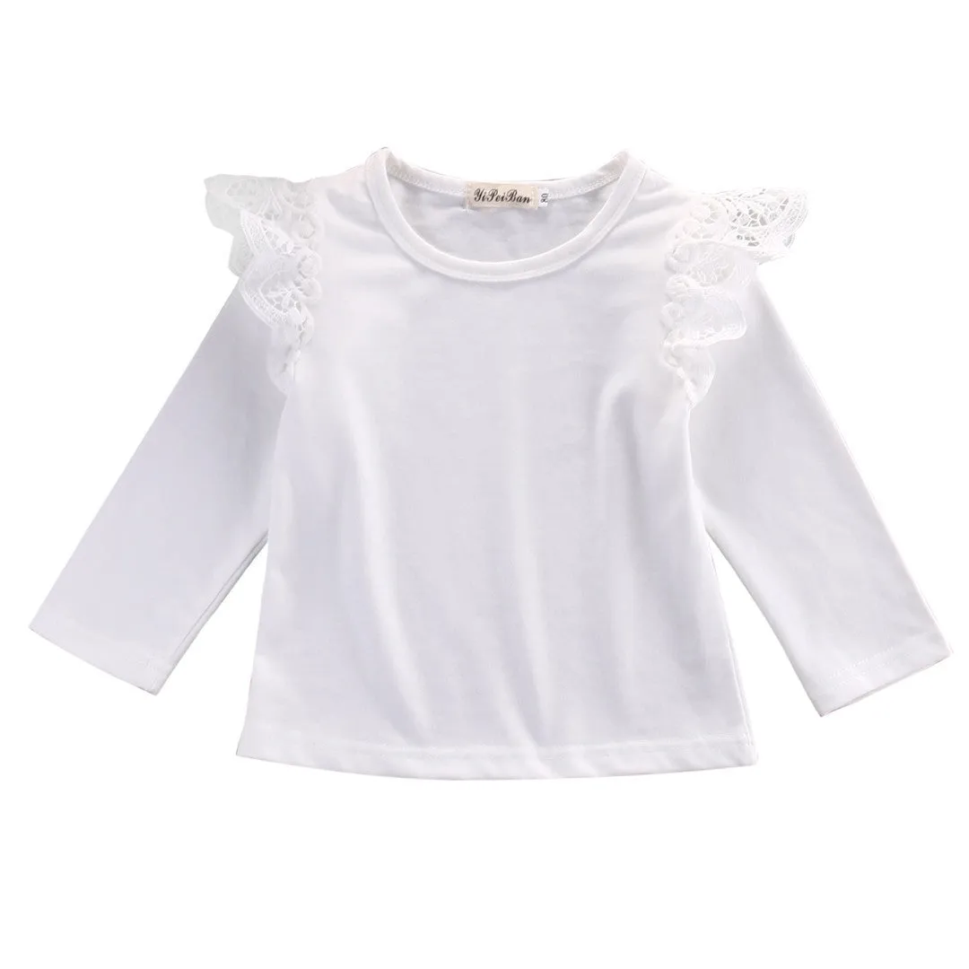 Autumn born Baby Girls Toddler Kids Clothes Cotton Lace Flying Long Sleeve T-shirts Tops Outfit Blouse