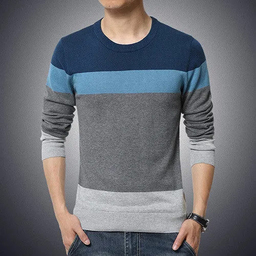 Autumn Fashion Brand Casual Sweater O-Neck Striped Slim Fit Knitting Mens Sweaters And Pullovers Men Pullover Men 5XL