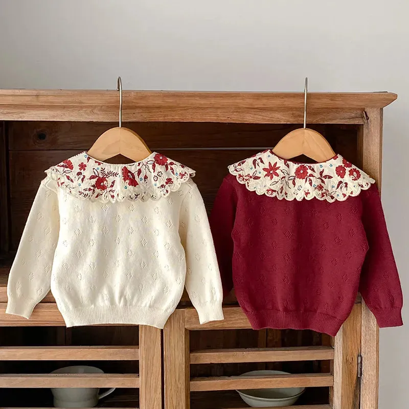 Autumn Newborn Sweaters Kids Knit Wear Kids Knitting Pullovers Tops Large Floral Collar Baby Girl Sweaters Kids Sweaters Cotton