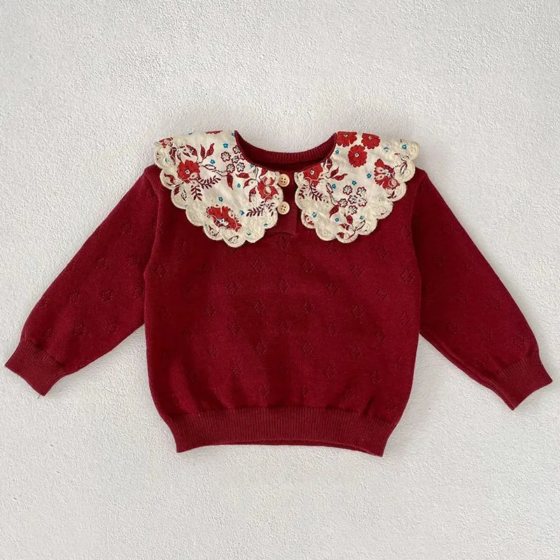 Autumn Newborn Sweaters Kids Knit Wear Kids Knitting Pullovers Tops Large Floral Collar Baby Girl Sweaters Kids Sweaters Cotton
