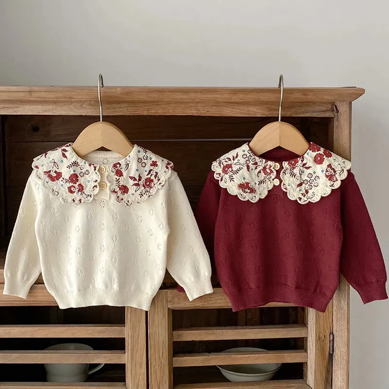 Autumn Newborn Sweaters Kids Knit Wear Kids Knitting Pullovers Tops Large Floral Collar Baby Girl Sweaters Kids Sweaters Cotton
