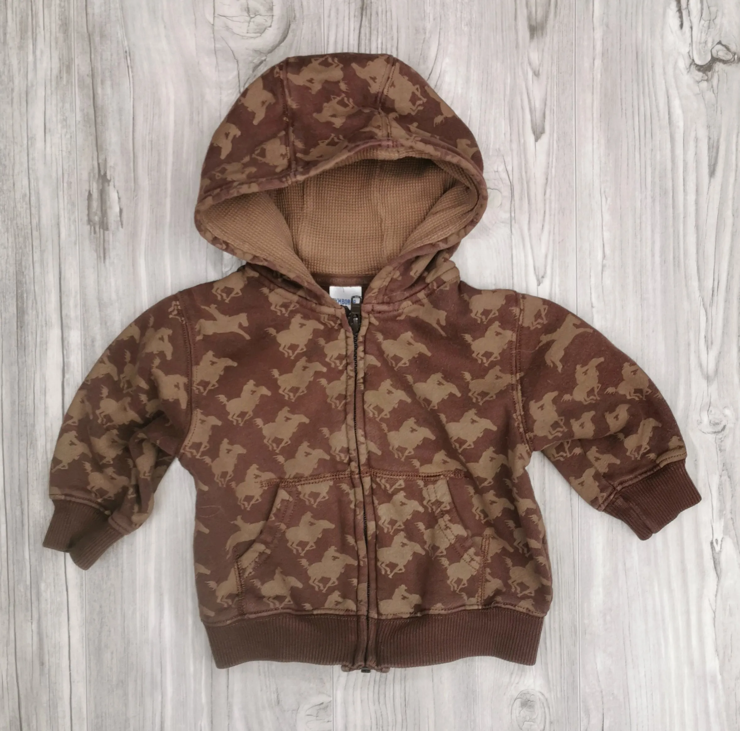 BABY BOY SIZE 12 MONTHS - GYMBOREE, Graphic Cowboy Zippered Hoodie VGUC B30