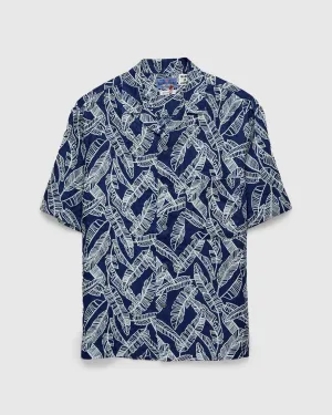 Bassen "Basho" Linen Aloha Shirt in Indigo