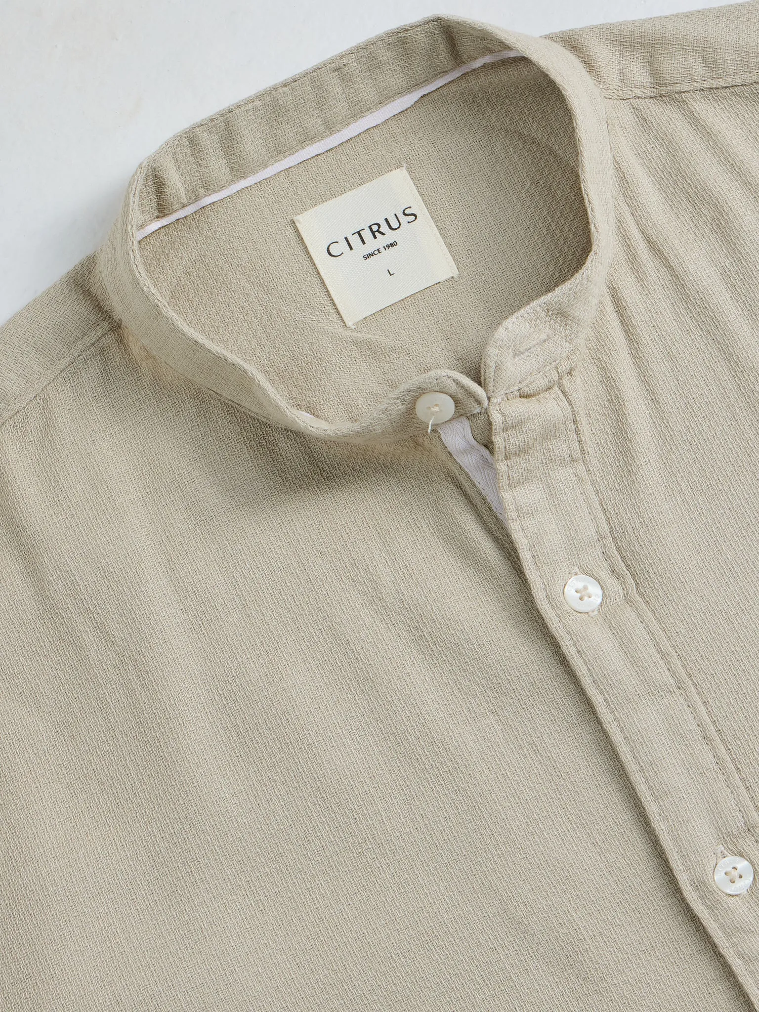 Beige Chinese Collar Slim Fit Shirt