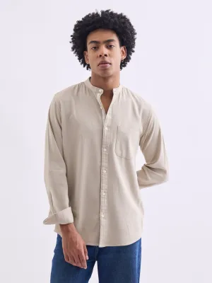 Beige Chinese Collar Slim Fit Shirt