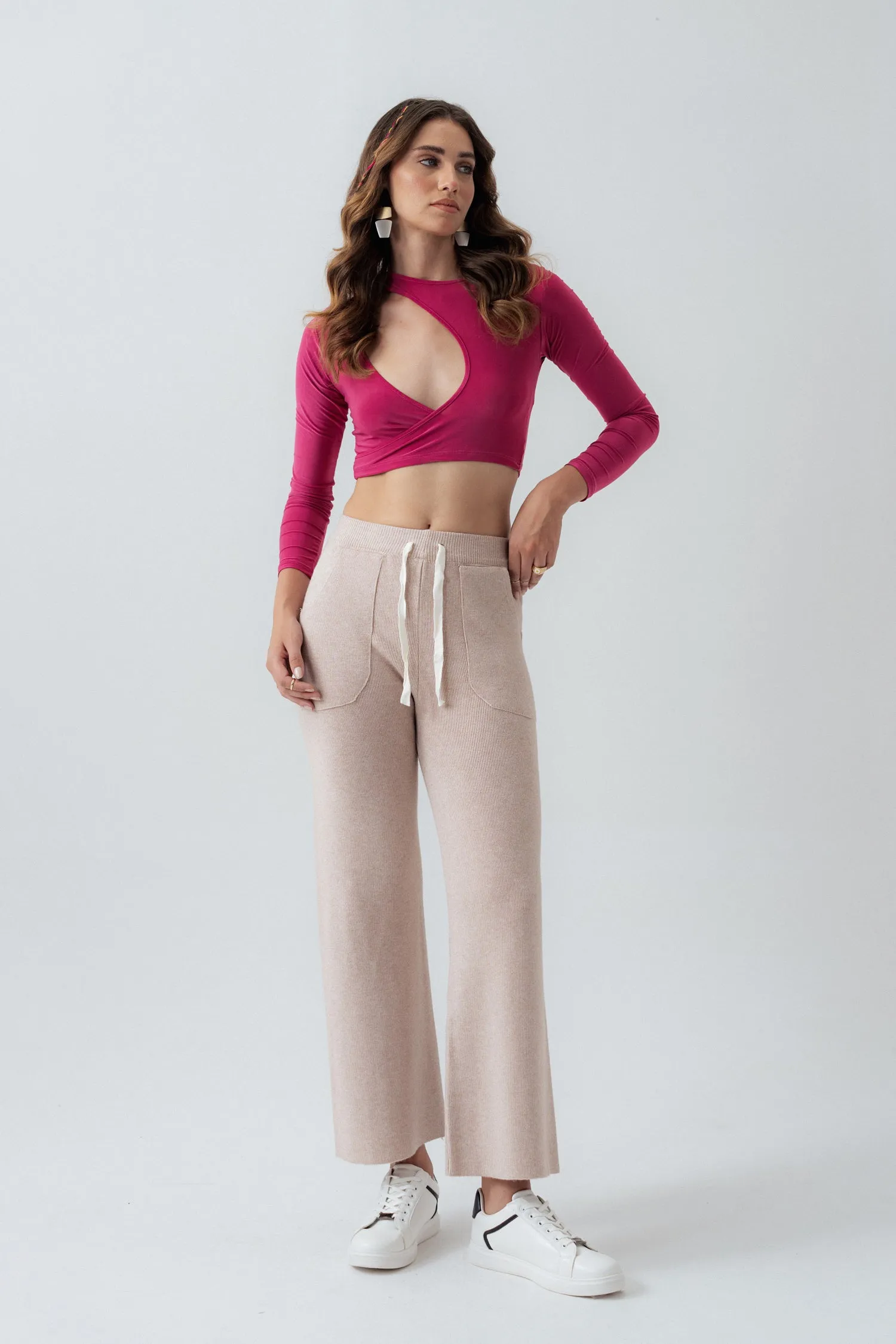 Beige Straight Fit Trousers