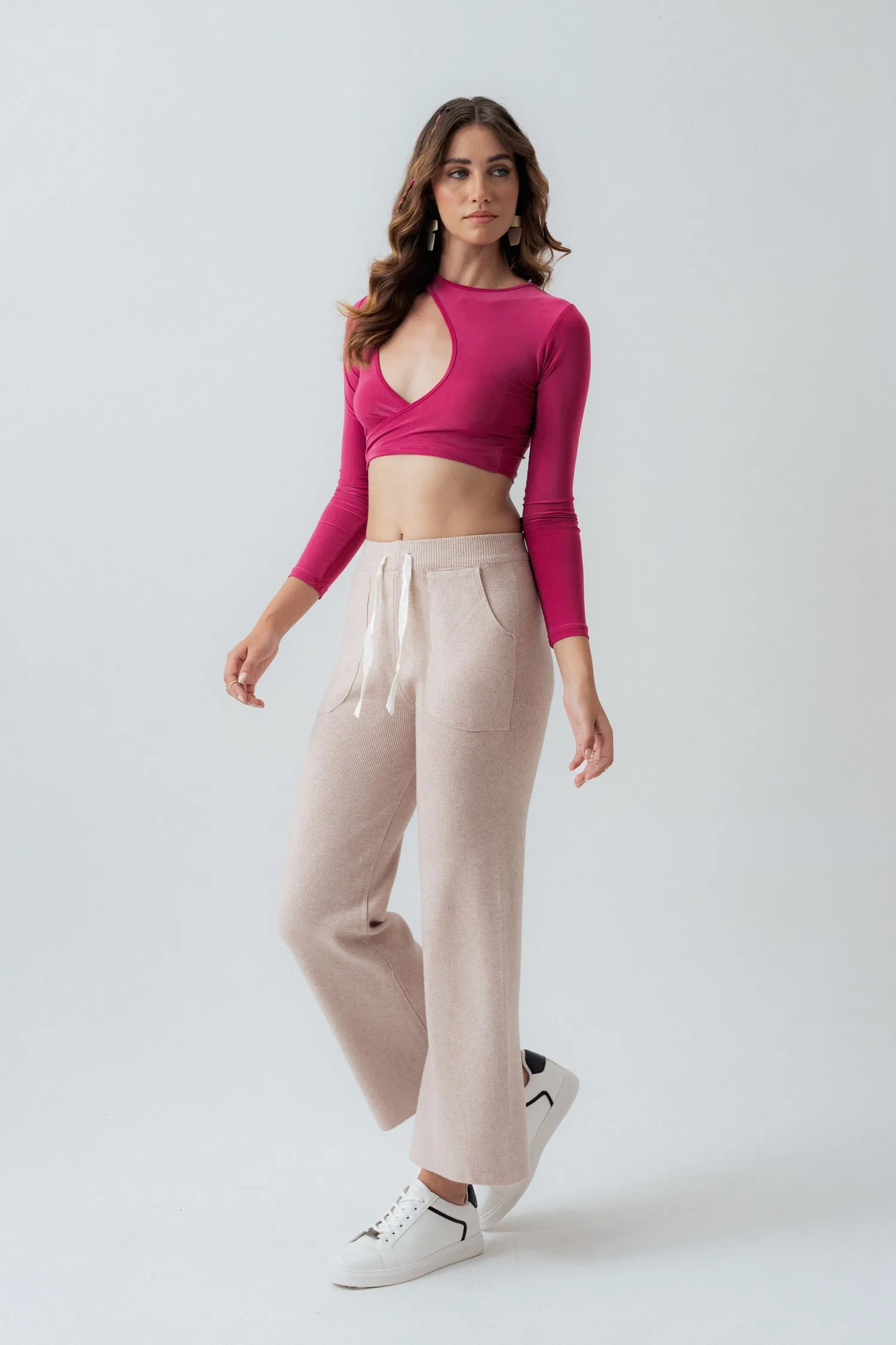 Beige Straight Fit Trousers