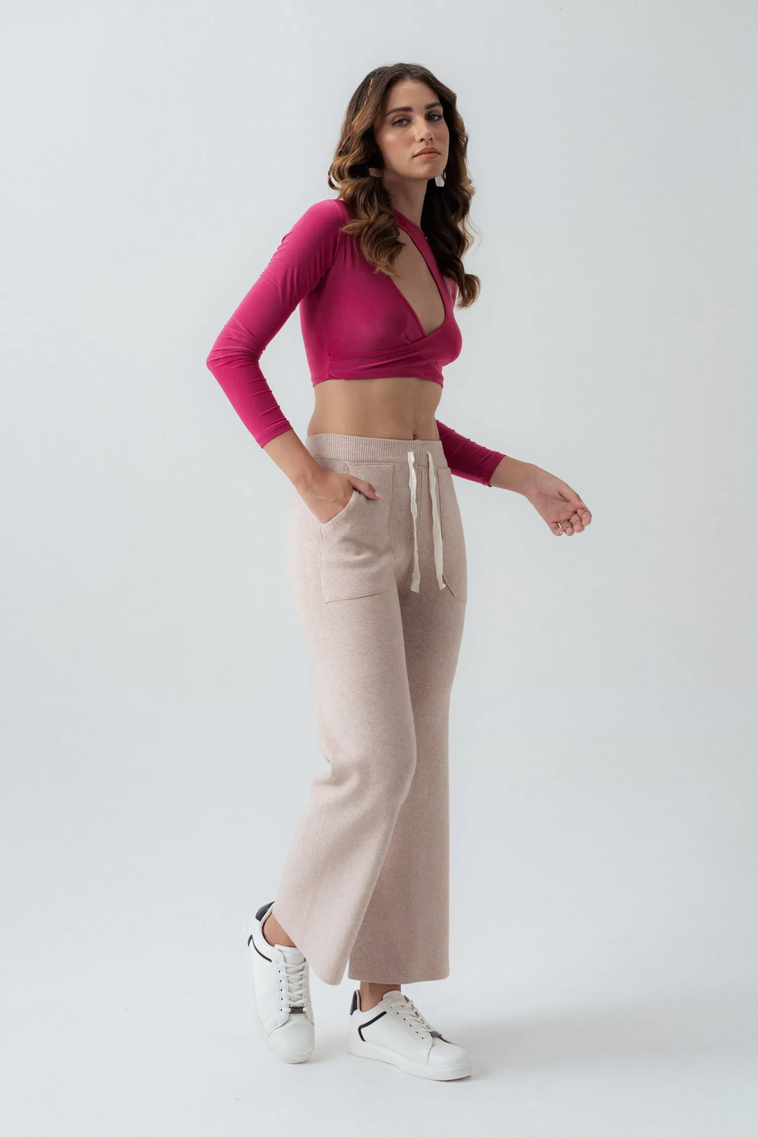 Beige Straight Fit Trousers