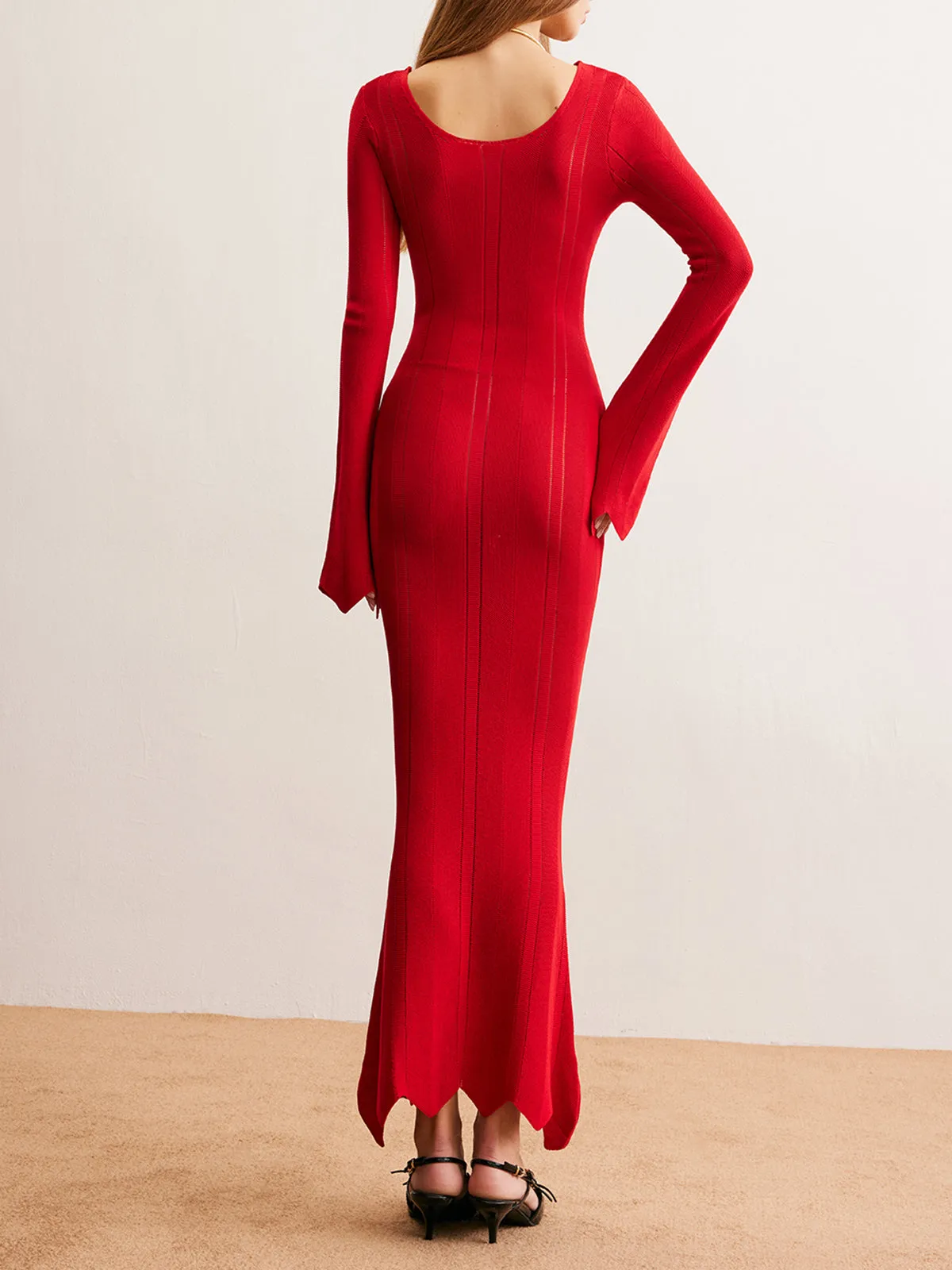 Bell Sleeve Slim Sweater Long Dress