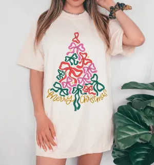 Bella Canvas or Comfort Colors Christmas Bow Tree Tee/ Youth and Adult Sizes