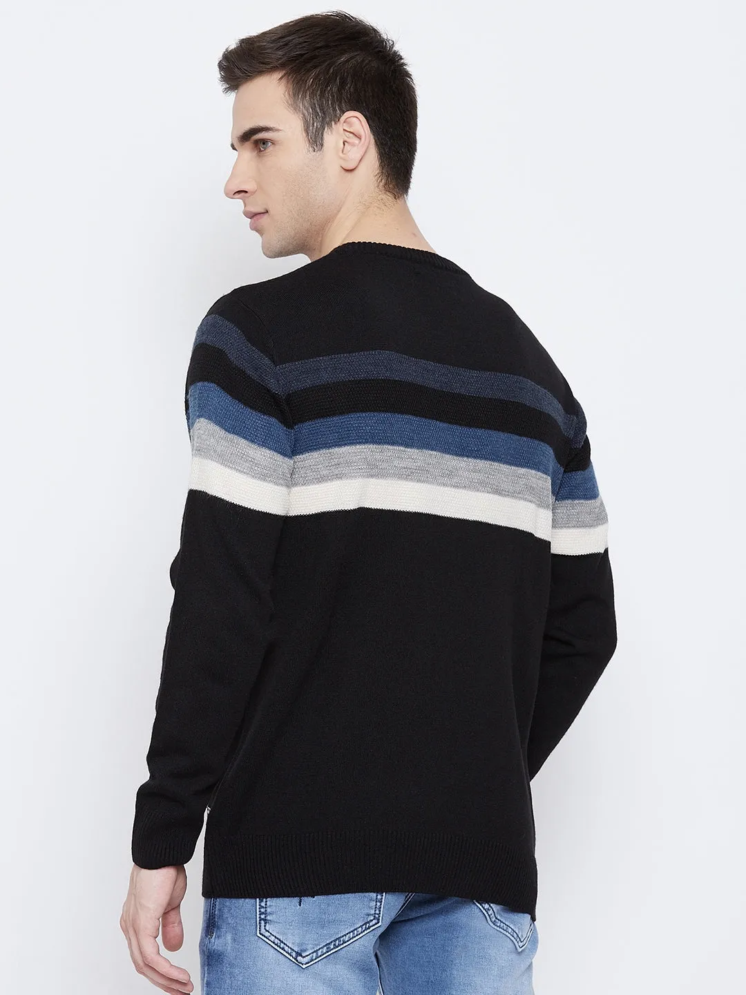 Black Colorblocked Round Neck Sweater