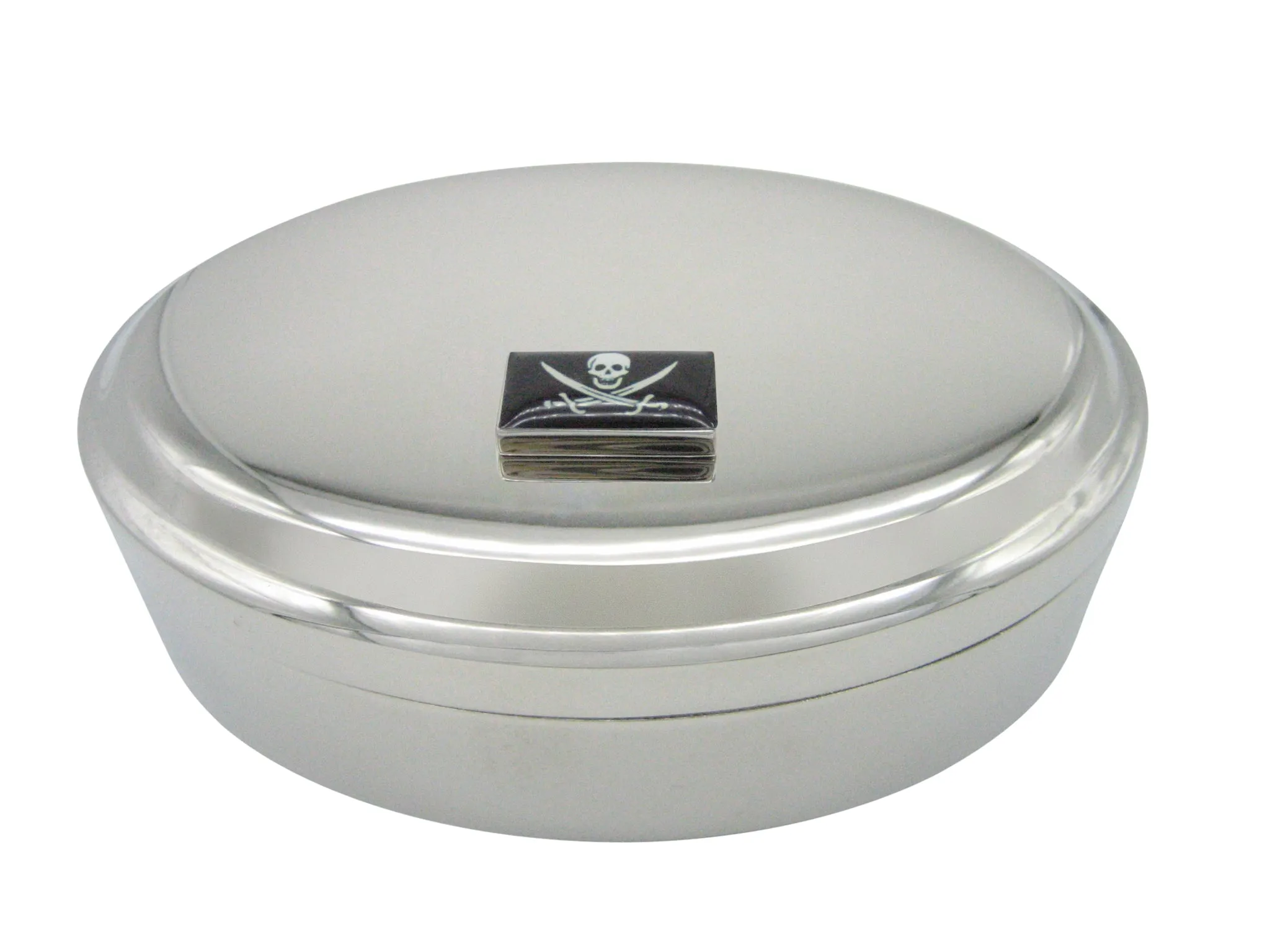 Black Pirate Skull Pendant Oval Trinket Jewelry Box