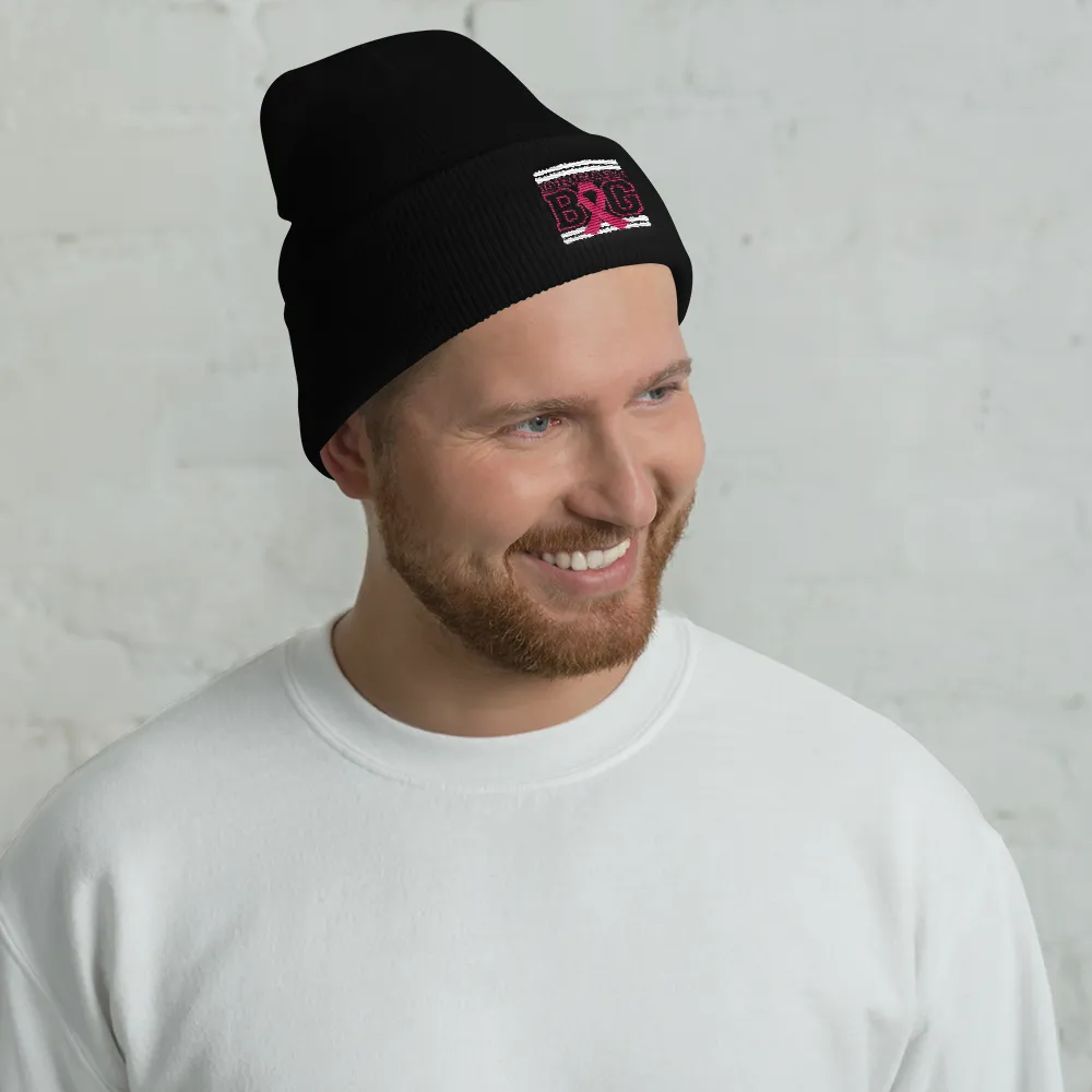 Black White and Pink Breast Cancer Awareness Cuffed Beanie