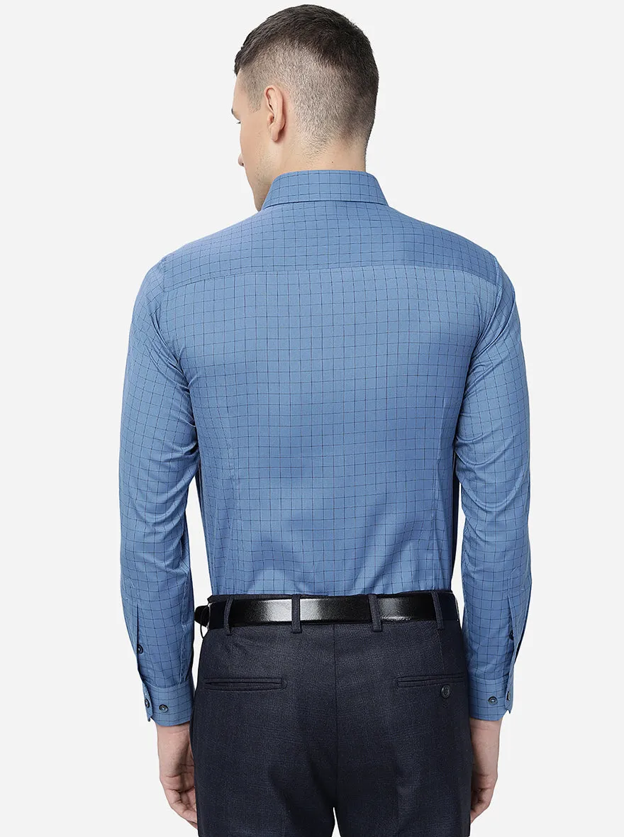 Blue Checked Slim Fit Formal Shirt | Greenfibre