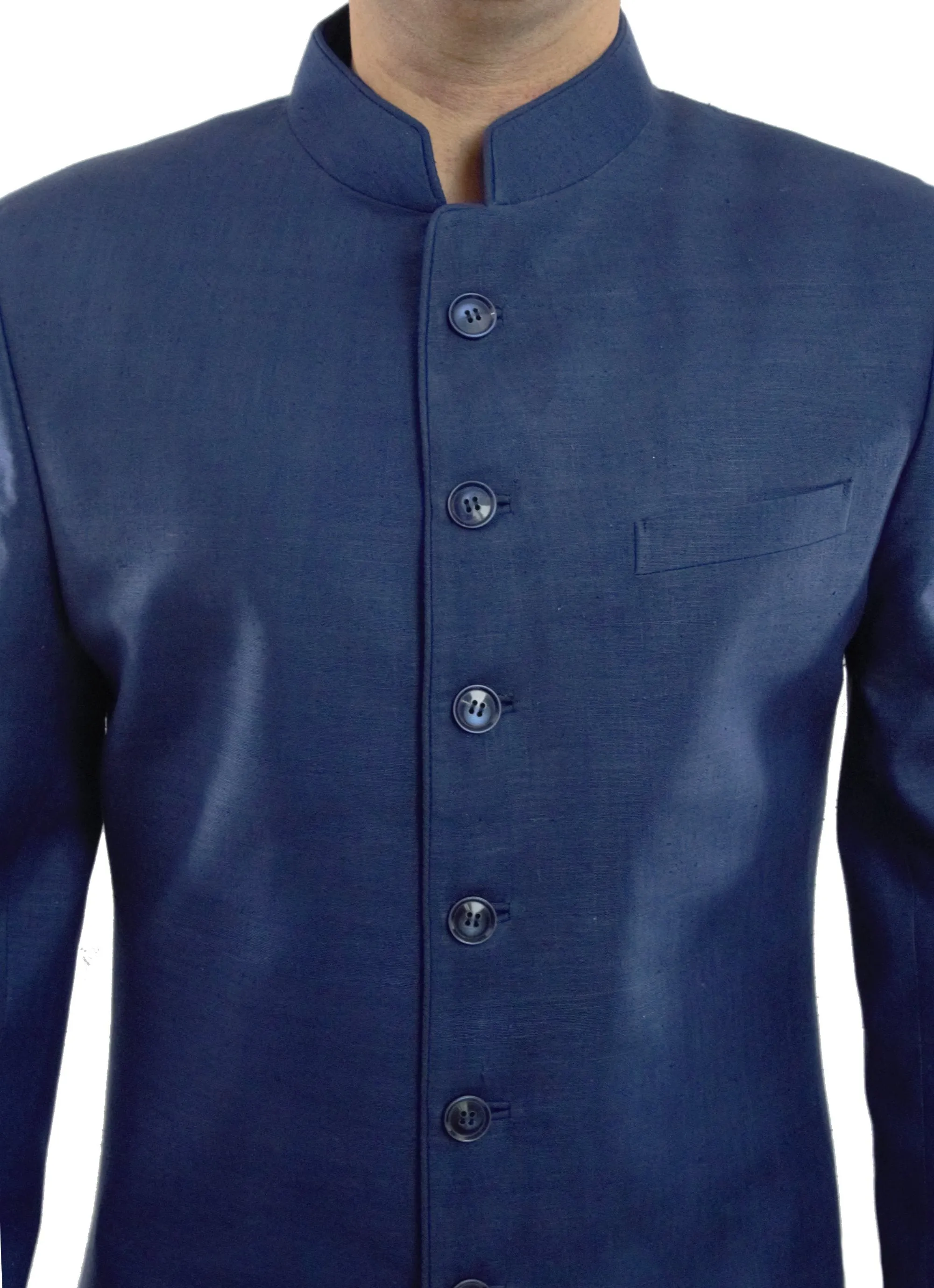 Blue Color Matka Silk Bandhgala Sherwani Suit With Churidar