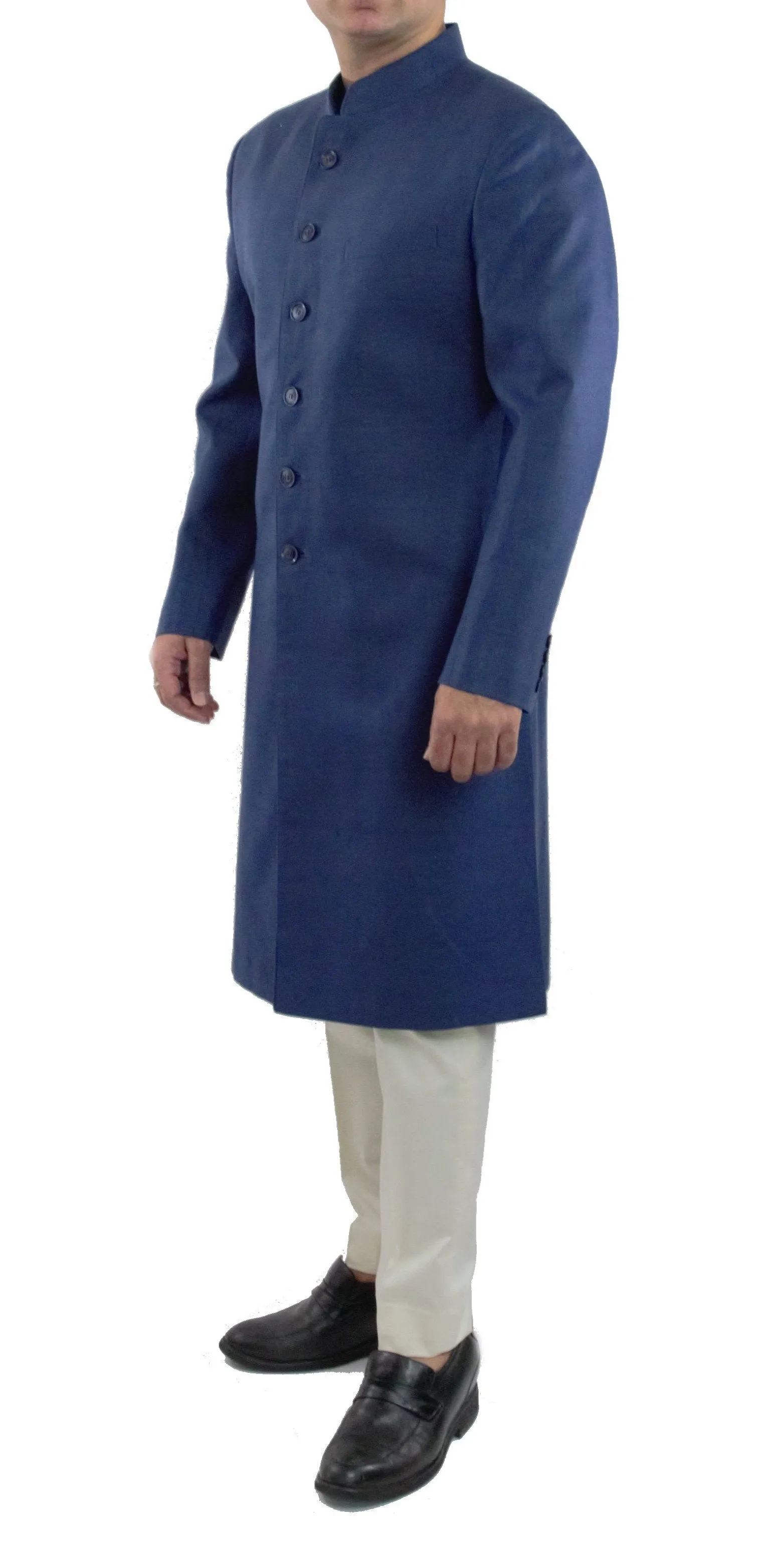 Blue Color Matka Silk Bandhgala Sherwani Suit With Churidar