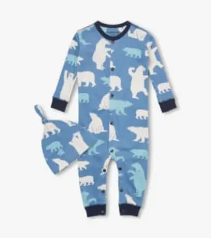 Blue Polar Bears Baby Coverall & Hat
