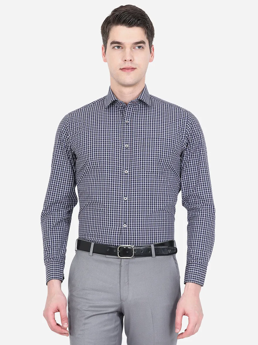 Brown & Blue Checked Slim Fit Formal Shirt | Greenfibre