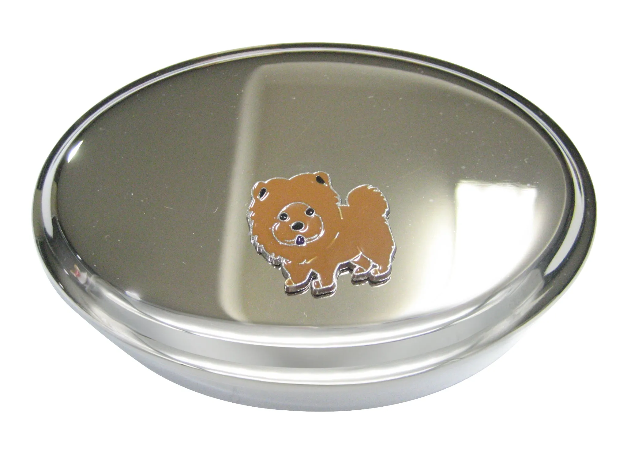 Brown Toned Chow Chow Dog Oval Trinket Jewelry Box