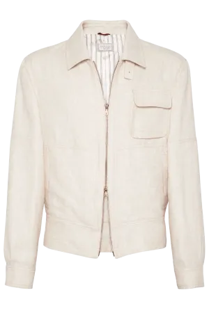 Brunello Cucinelli Men's Linen, Wool and Silk-Blend Twill Harrington Jacket