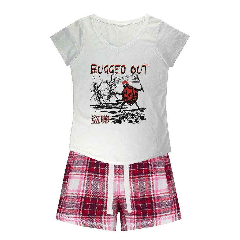 Bugged Out Lady Bug Girls Sleepy Tee and Flannel Short