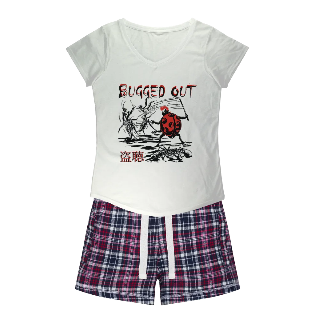 Bugged Out Lady Bug Girls Sleepy Tee and Flannel Short