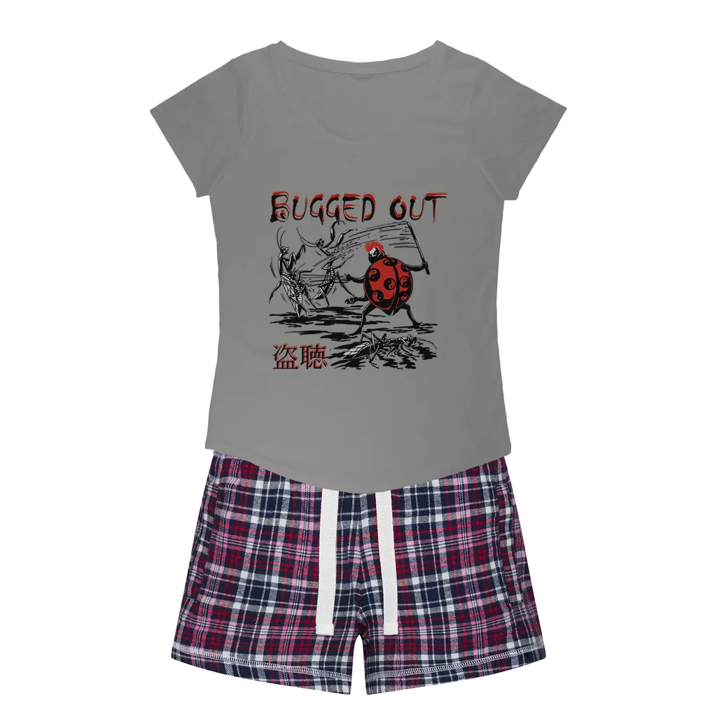 Bugged Out Lady Bug Girls Sleepy Tee and Flannel Short