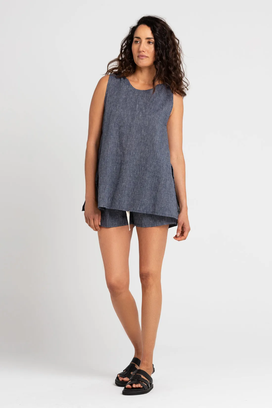 Burns Twisted Strap Top Navy Stripe