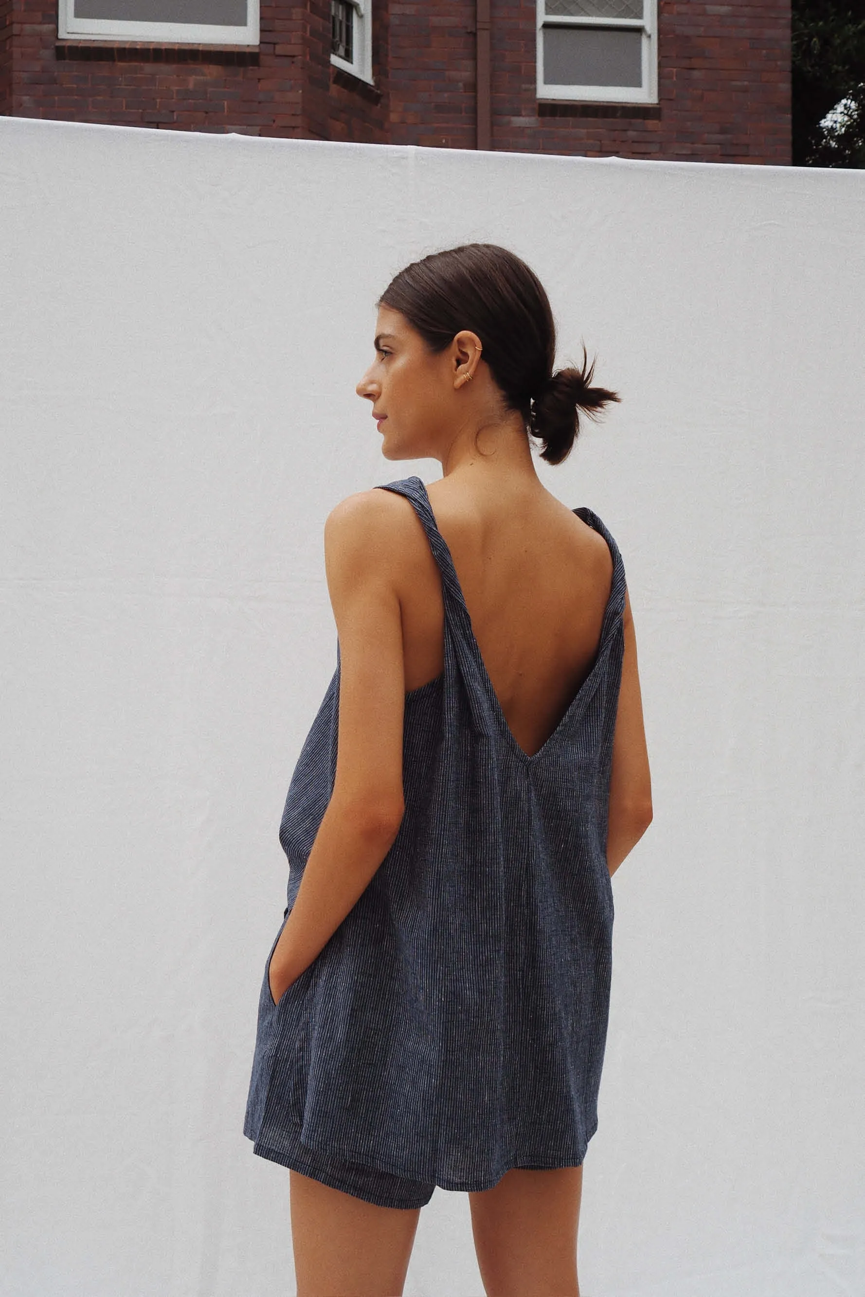 Burns Twisted Strap Top Navy Stripe
