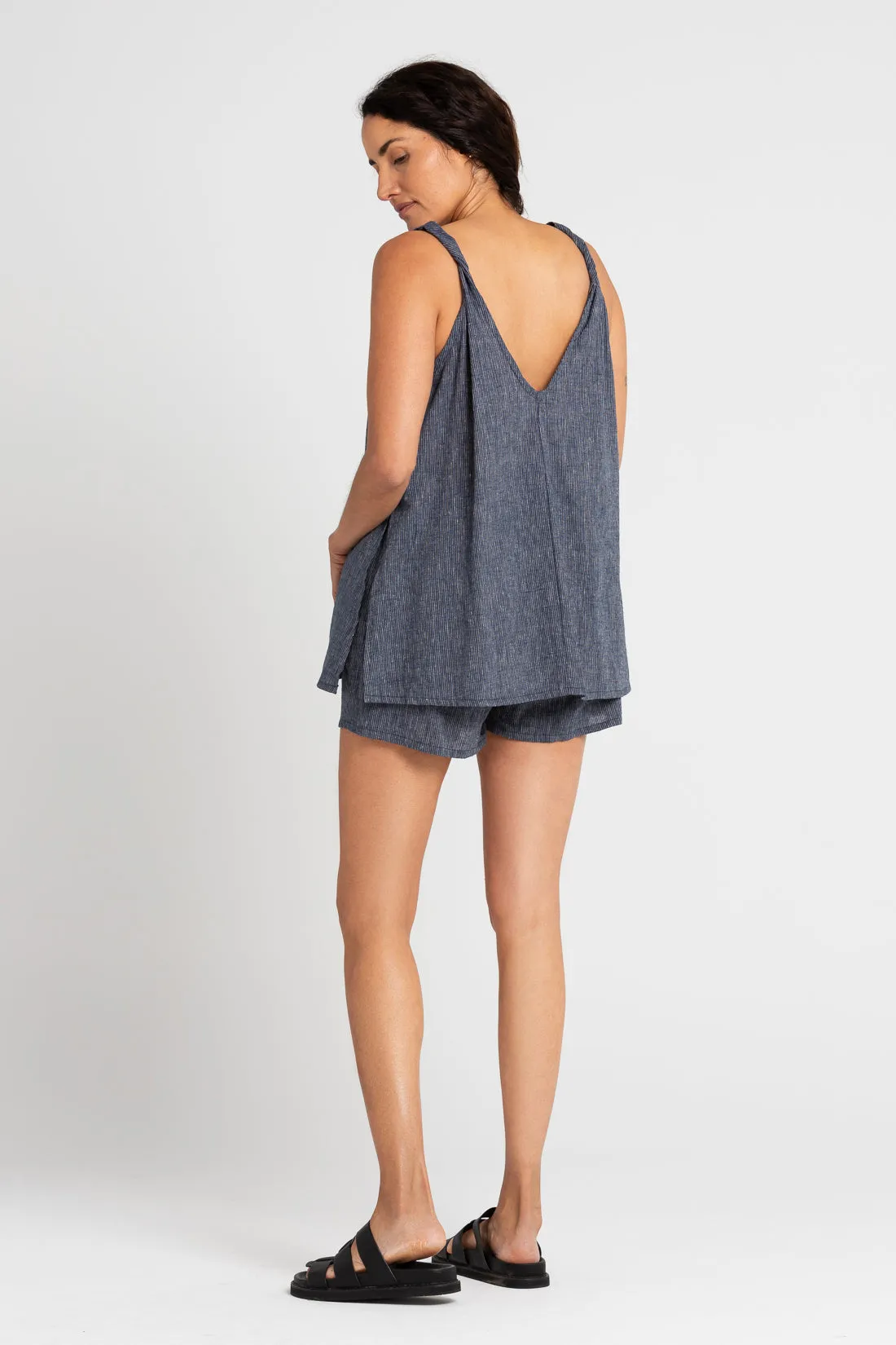 Burns Twisted Strap Top Navy Stripe