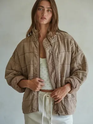 By Together Long Sleeve Quilted Knit Mineral Washed Jacket