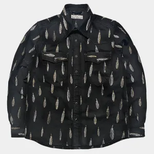 BZEN M.3239R JESSE BF REGULAR FIT BLACK DENIM WESTERN SHIRT WITH PANEL FEATHER EMBROIDERY-12OZ-E0 BLACK/BLACK