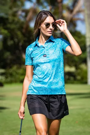 CA Ladies Funky Golf Shirt | Teal Roses