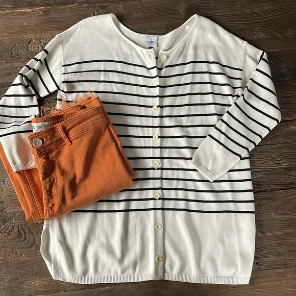 CAbi Turnabout nautical striped long cardigan NWOT size S
