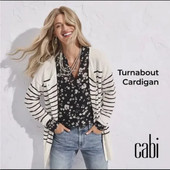CAbi Turnabout nautical striped long cardigan NWOT size S