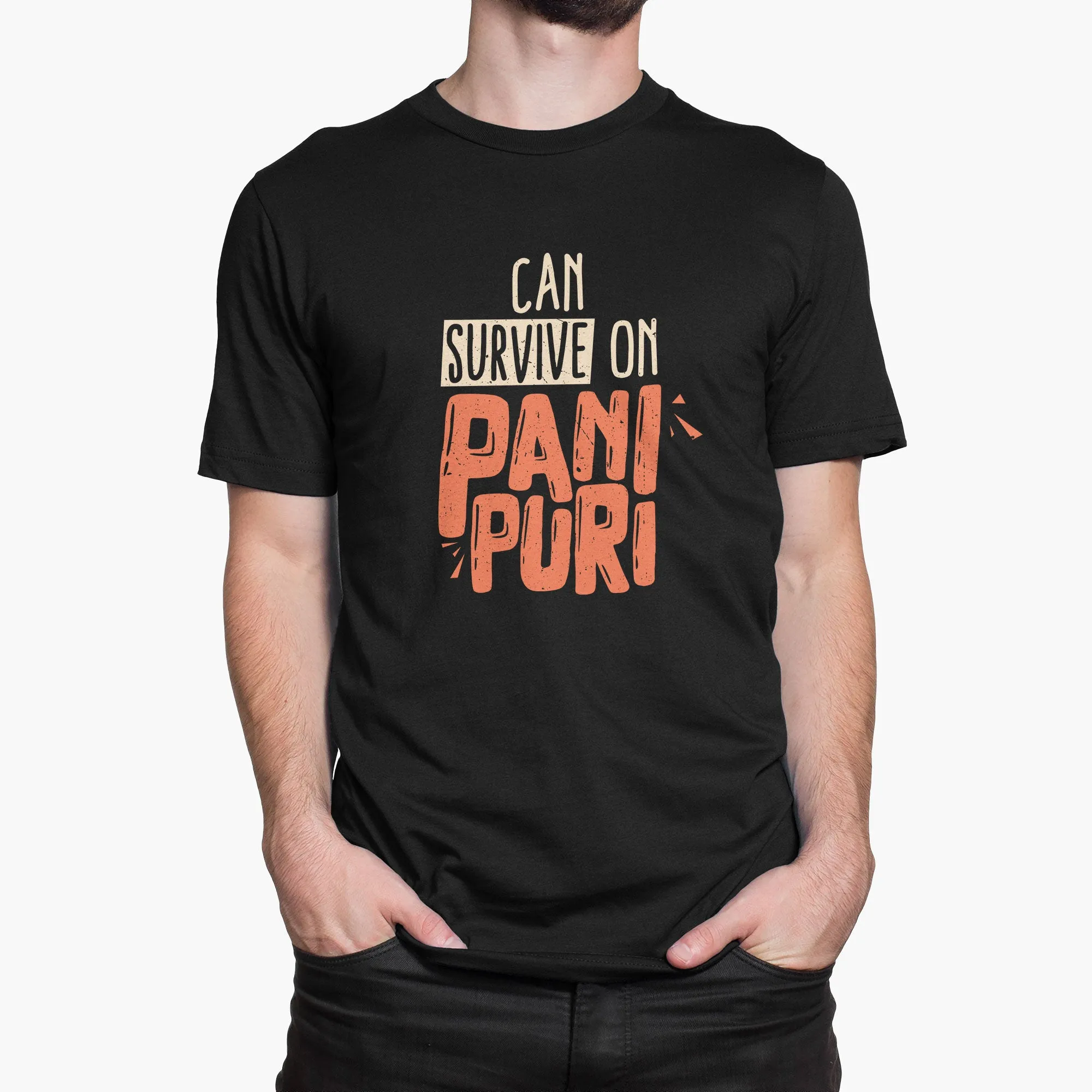 Can Survive on Pani Puri (Dark) Round-Neck Unisex-T-Shirt