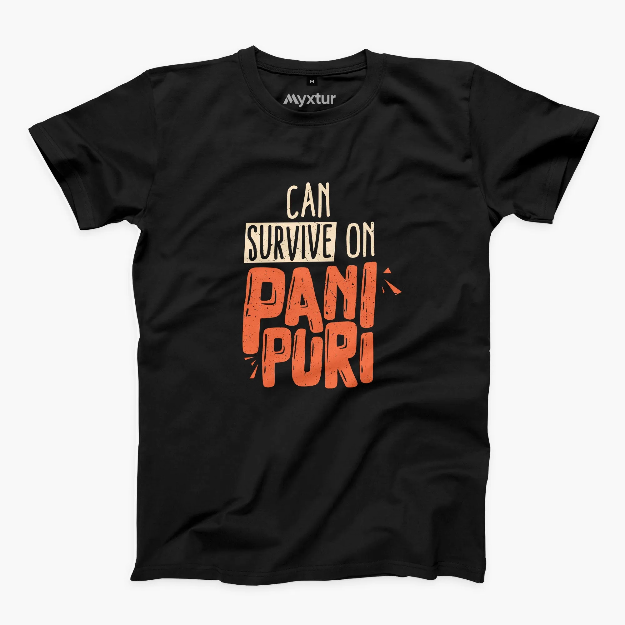 Can Survive on Pani Puri (Dark) Round-Neck Unisex-T-Shirt