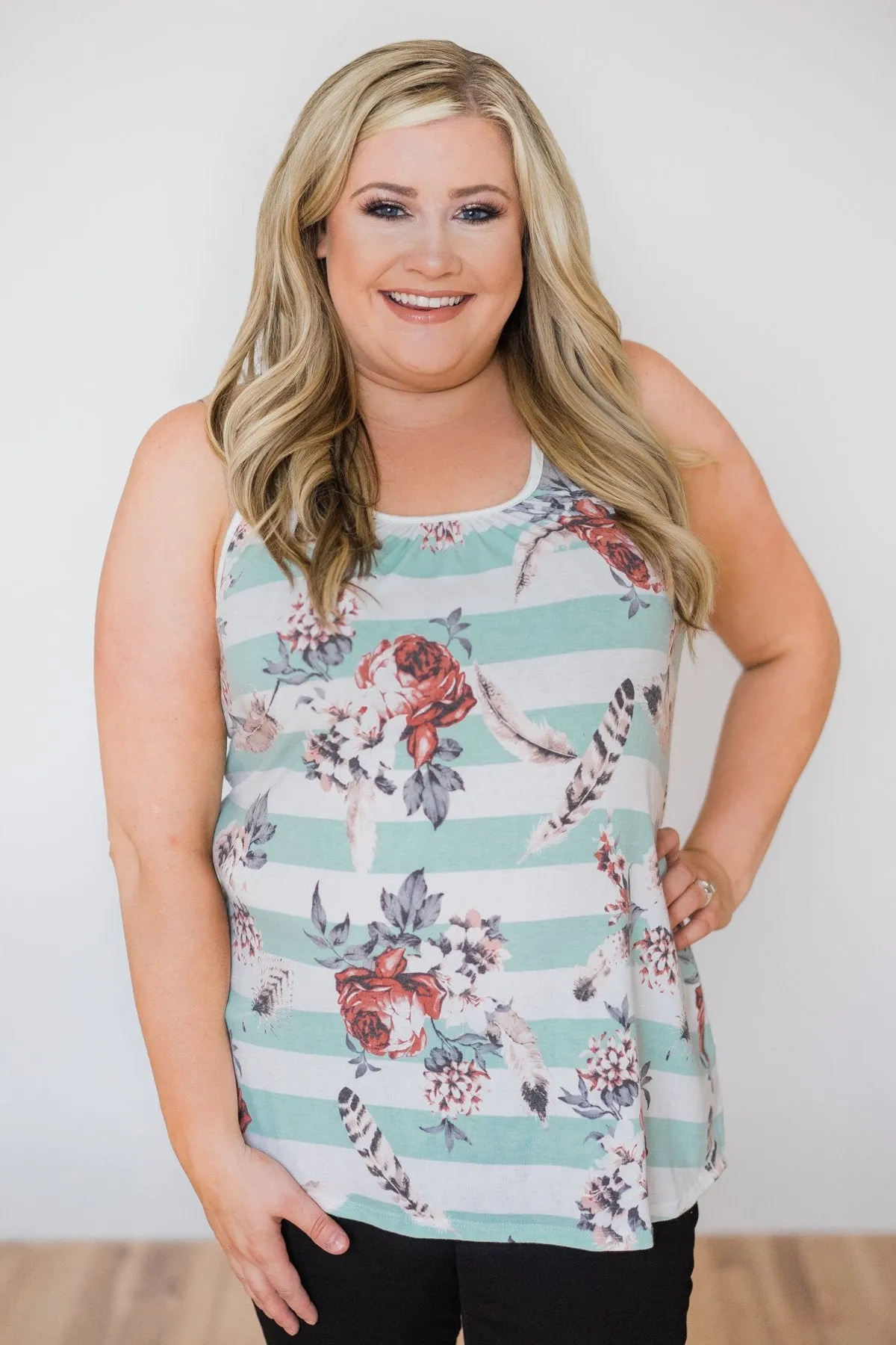 Caught in the Dream Floral & Feather Tank Top