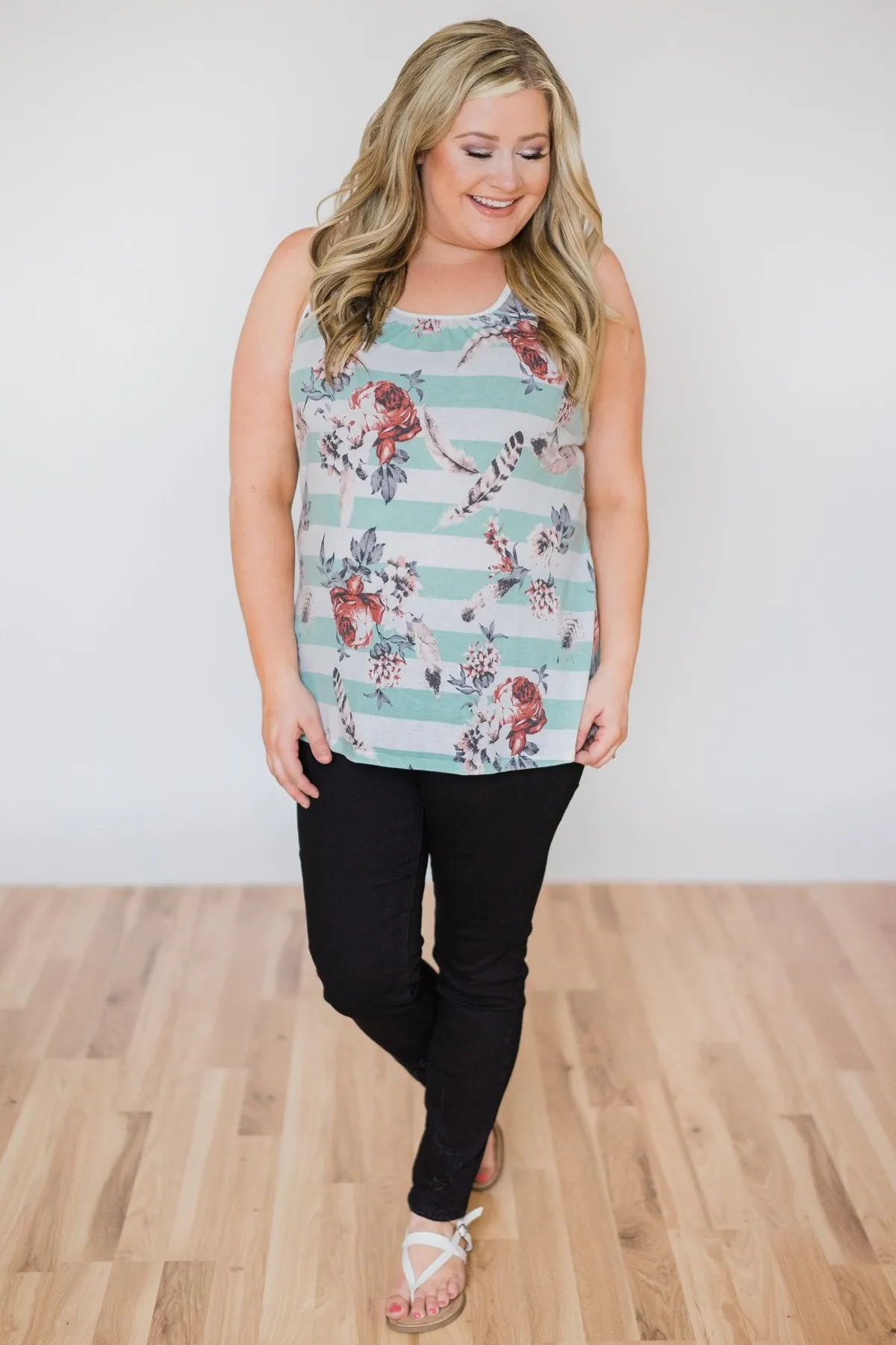 Caught in the Dream Floral & Feather Tank Top