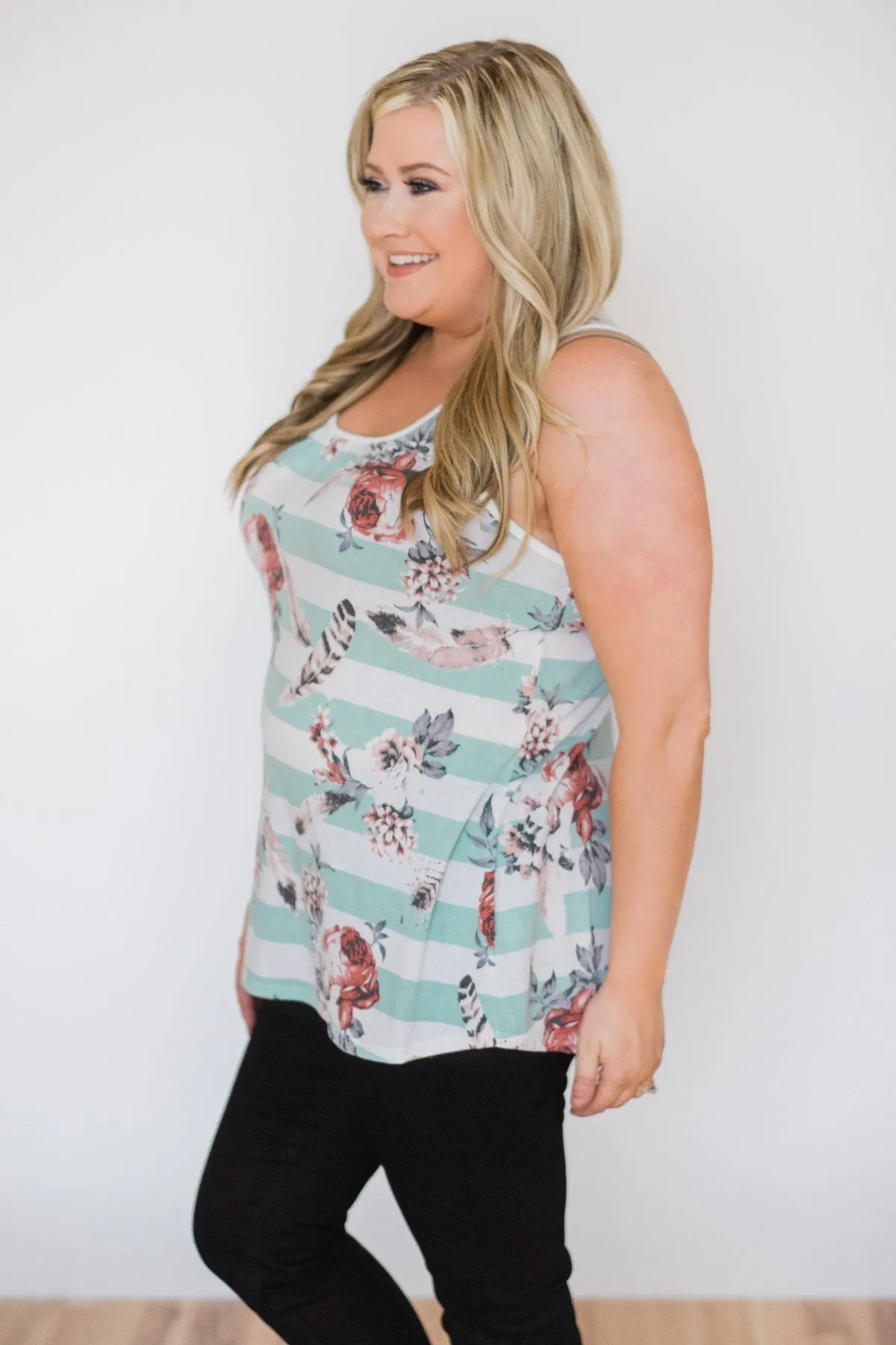 Caught in the Dream Floral & Feather Tank Top