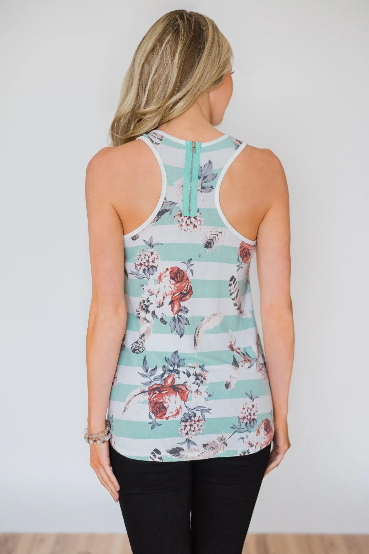 Caught in the Dream Floral & Feather Tank Top