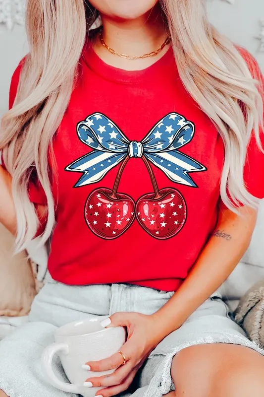 Cherry Coquette USA Bow Graphic T Shirts