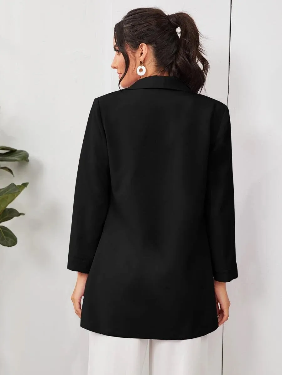 CM-CS804092 Women Casual Seoul Style Long Sleeve Shawl Neck Solid Blazer - Black